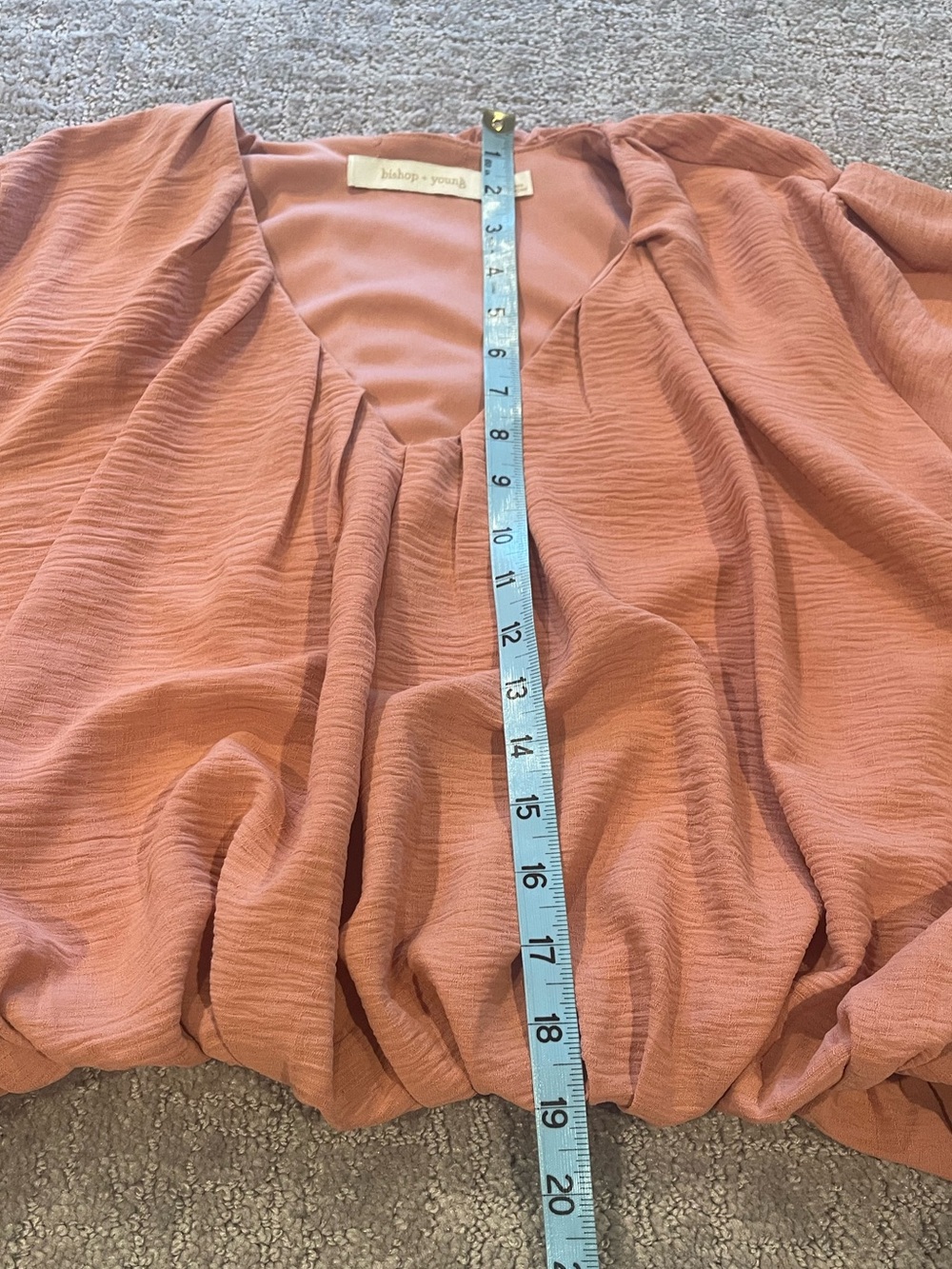 Bishop + Young Bubble Hem Long-Sleeve Blouse, Cropped, V Neck, Pink, Size M - Picture 9 of 16